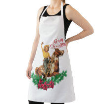Vintage Cowgirl On Horse Merry Christmas  Apron