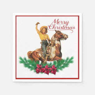 Vintage Cowgirl On Horse Merry Christmas Napkins
