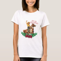 Vintage Cowgirl On Horse Waving Merry Christmas