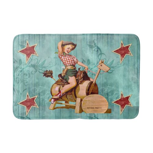 Vintage Cowgirl On Wooden Horse Western Bathroom Mat