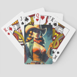 Vintage Cowgirl Painting Poker Cards