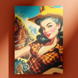 Vintage Cowgirl Painting Postcard