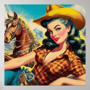Vintage Cowgirl Painting Poster