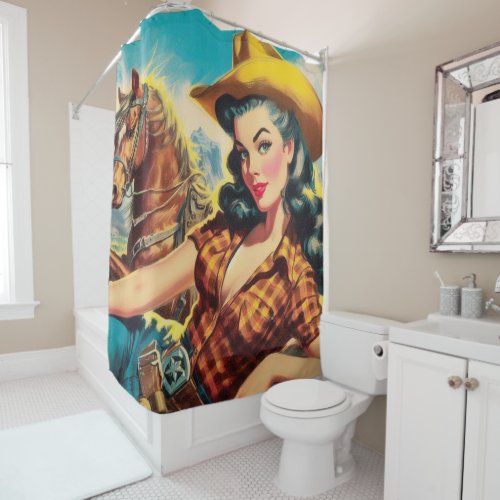Vintage Cowgirl Painting Shower Curtain