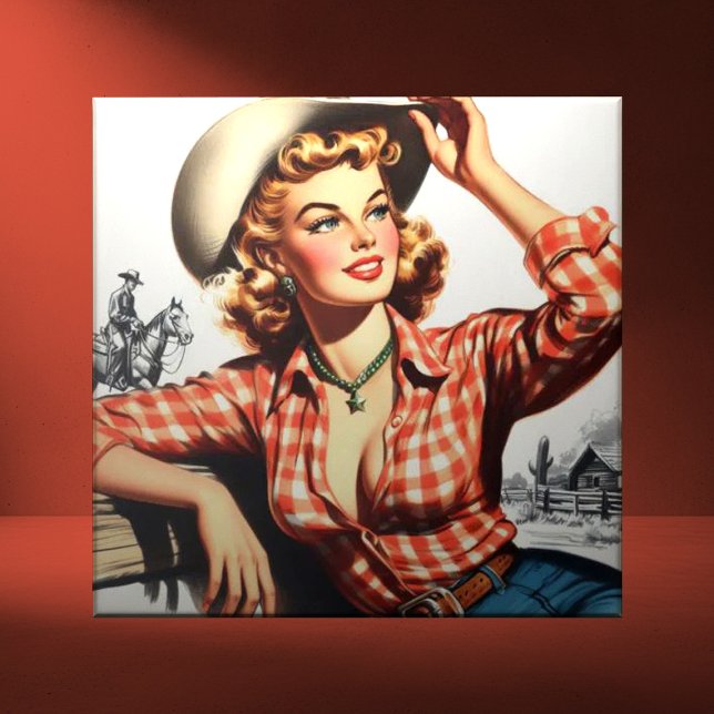 Vintage Cowgirl Pin Up Ceramic Tile (Creator Uploaded)