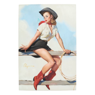 Vintage Cowgirl Pin-Up Girl Art Retro Western 