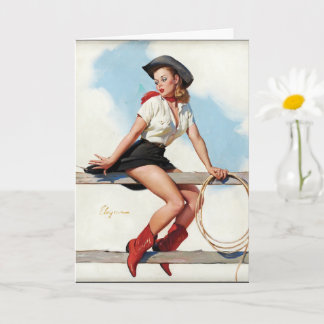 Vintage Cowgirl Pin-Up Girl Art Retro Western  Card