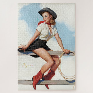 Vintage Cowgirl Pin-Up Girl Art Retro Western  Jigsaw Puzzle