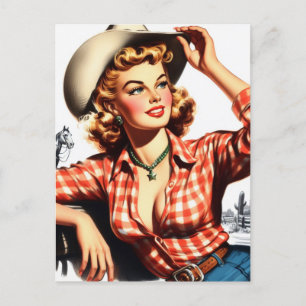 Vintage Cowgirl Pin Up Postcard