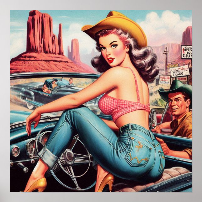 Vintage Cowgirl Pin Up Poster (Front)