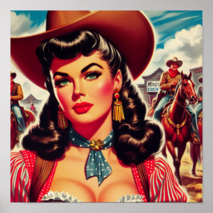 Vintage Cowgirl Pin-up Poster