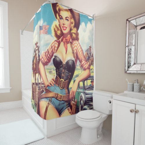 Vintage Cowgirl Pin Up Shower Curtain