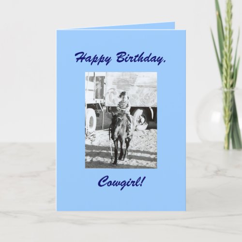 Vintage Cowgirl  Pony Birthday Wishes Card