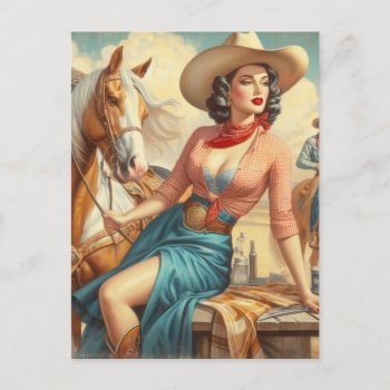 Vintage Cowgirl Postcard by retrokdr at Zazzle