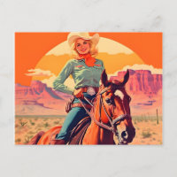 Vintage Cowgirl Riding Horse