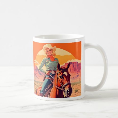 Vintage Cowgirl Riding Horse Western Coffee Mug