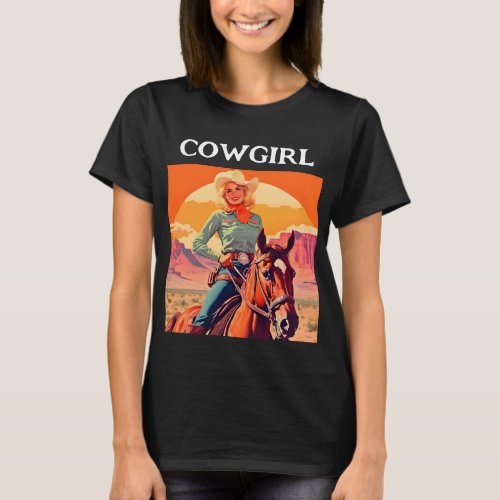 Vintage Cowgirl Riding Horse Western T_Shirt