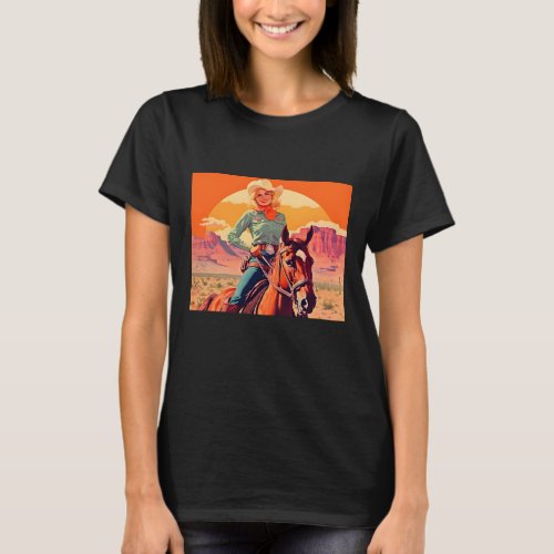 Vintage Cowgirl Riding Horse Western T_Shirt