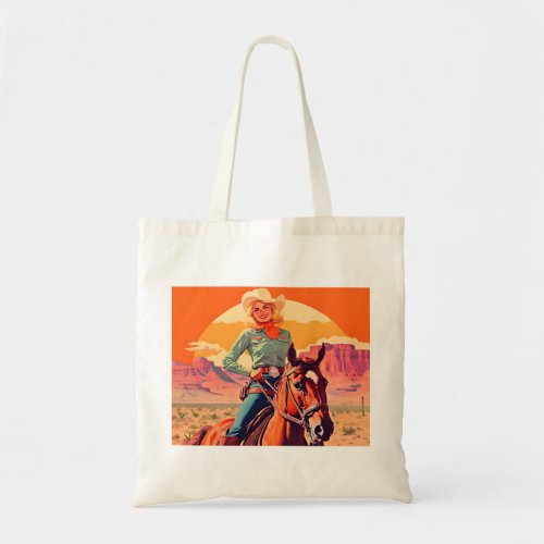 Vintage Cowgirl Riding Horse Western Tote Bag