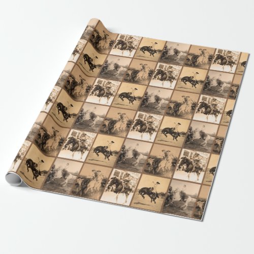 Vintage Cowgirl Rodeo Historic Photo Collage Wrapping Paper