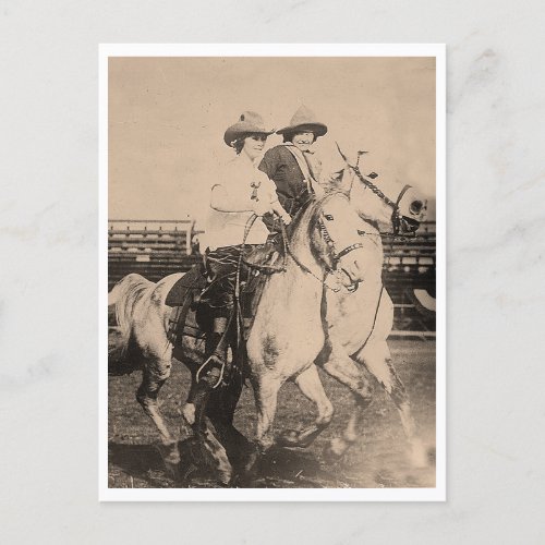 Vintage cowgirl rodeo riders 1910 postcard