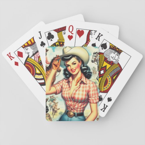 Vintage Cowgirl Seamless Illustration Poker Cards