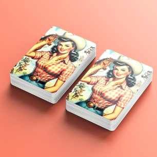 Vintage Cowgirl Seamless Illustration Poker Cards