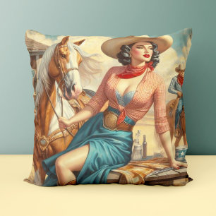 Vintage Cowgirl Throw Pillow