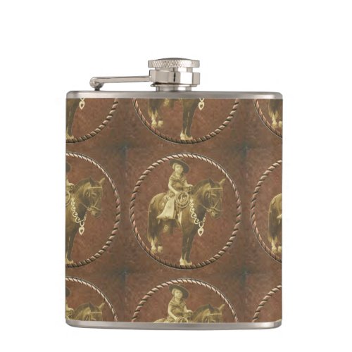 Vintage Cowgirl Western Whiskey Flask