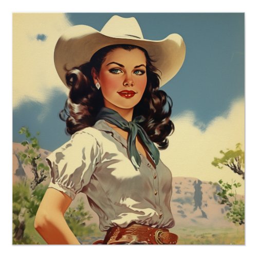 Vintage Cowgirl Wild West Whispers Poster
