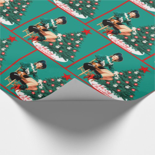 Vintage Cowgirl With Christmas Tree Merry Christma Wrapping Paper