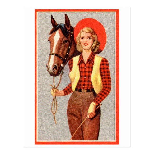 Vintage Cowgirl with Horse Postcard