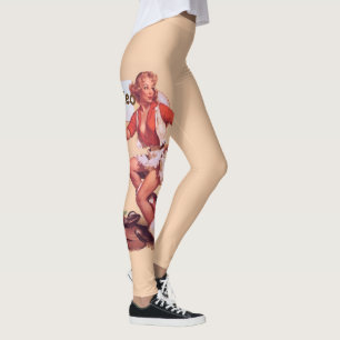 Vintage Cowgirl With Saddle And Rodeo Sign Leggings