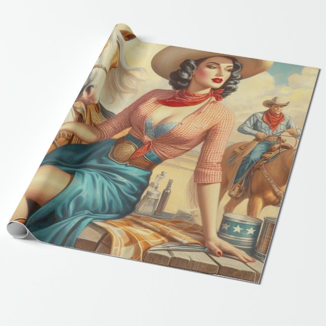Vintage Cowgirl Wrapping Paper (Unrolled)