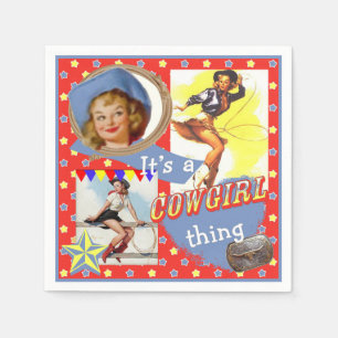 Vintage Cowgirls Roping Western Party Paper Napkins