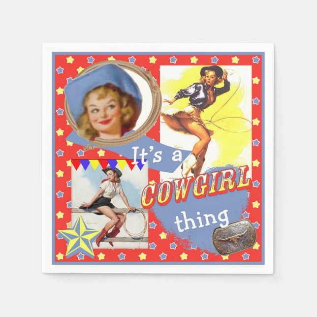 Vintage Cowgirls Roping Western Party Paper Napkins (Front)