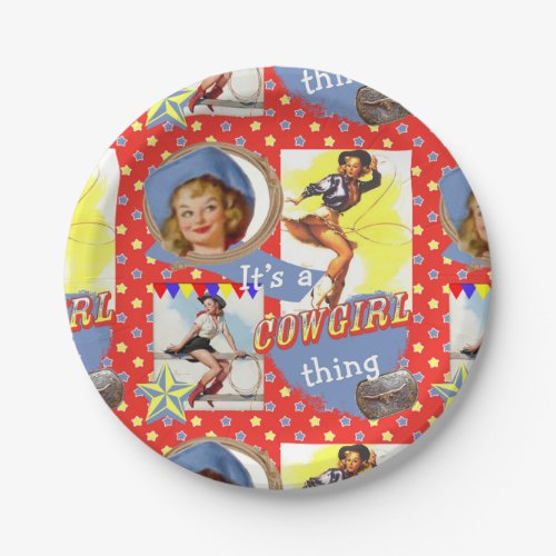 Vintage Cowgirls Roping Western Party Paper Plates