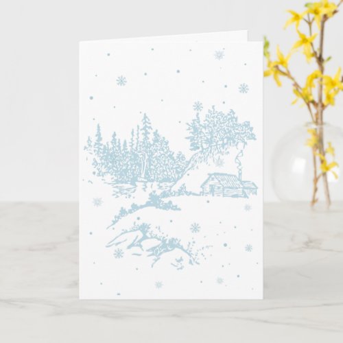 Vintage Cozy Cabin in the Snow Holiday Card