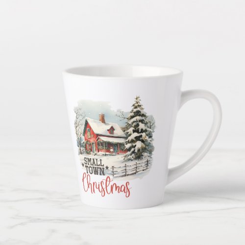 Vintage cozy Christmas scene in small town farm Latte Mug