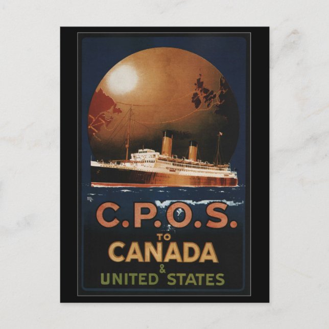 Vintage CPOS to Canada United States Ship Travel Postcard (Front)