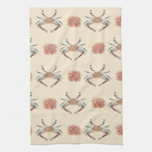 Vintage Crab and Coral Design Kitchen Towel