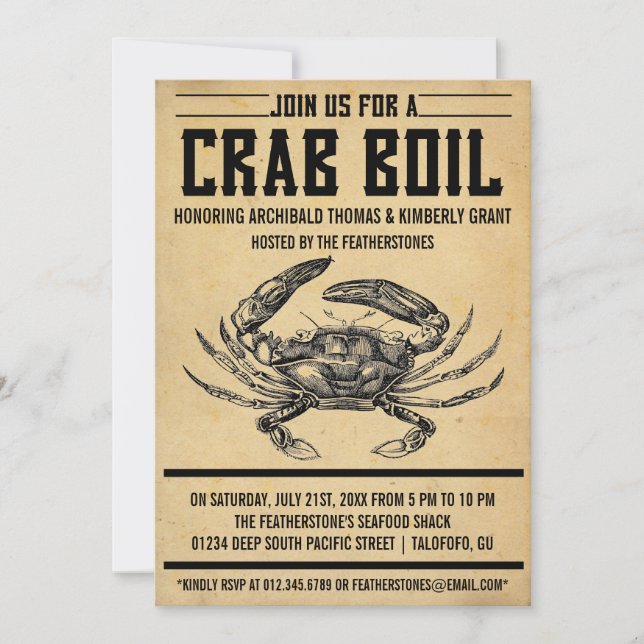 Vintage Crab Boil Party Invitations (Front)