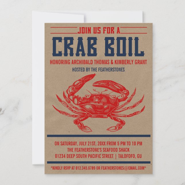 Vintage Crab Boil Party Invitations (Front)