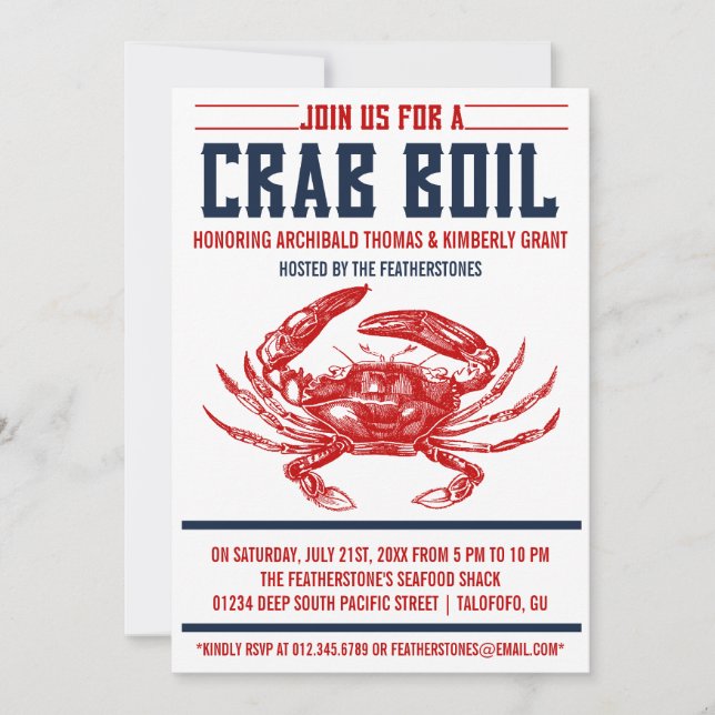 Vintage Crab Boil Party Invitations (Front)