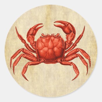 Vintage Crab Design Classic Round Sticker by elizme1 at Zazzle
