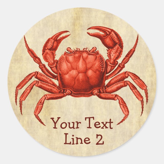 Vintage Crab Design Personalized Text Classic Round Sticker (Front)
