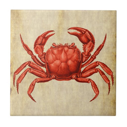 Vintage Crab Design Ceramic Tile