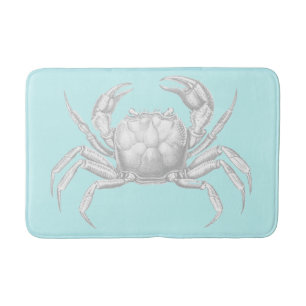 Vintage Crab Design Turquoise Blue Bath Mat