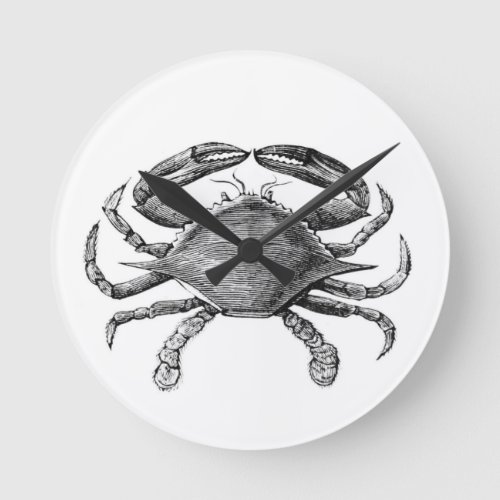 Vintage Crab Drawing Round Clock