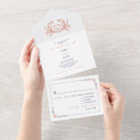 Vintage Crab Red & Blue RSVP Farm Wedding